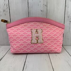 J. McLaughlin Pink Initial "H" Makeup Bag Gold Leather Zipper